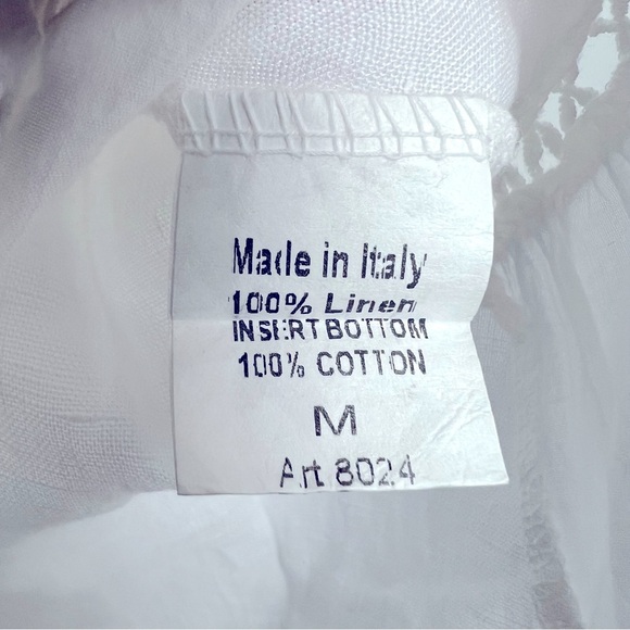 Terzo Millennio Italy Linen White Daisy Floral Eyelet Ruffle Hem Top Simple - Picture 11 of 11